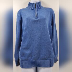 LL Bean Quarter Zip‎ Sweater Size L-Reg Blue 100% Cotton